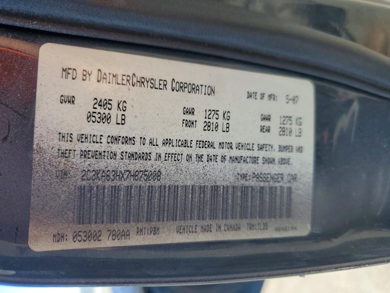 52167206 :رقم المزاد ، 2C3KA63HX7H875008 vin ، 2007 Chrysler 300c مزاد بيع