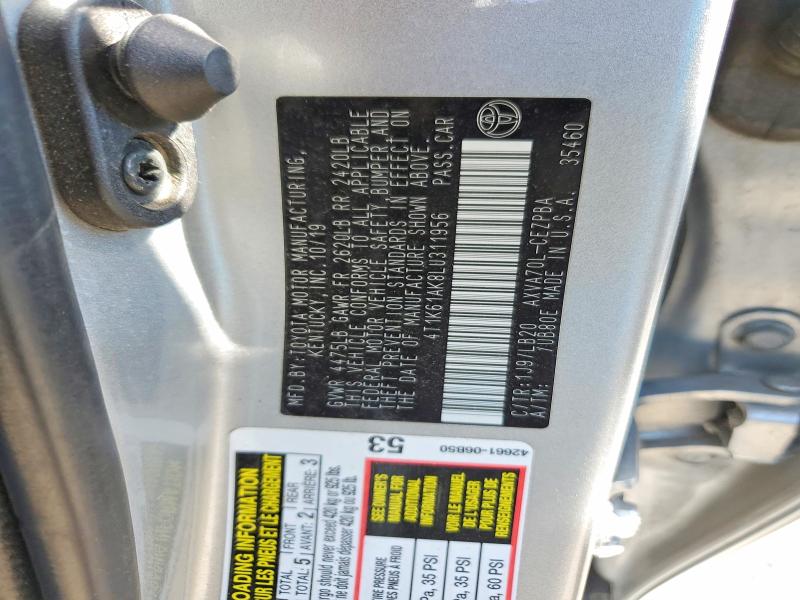 Aukcja sprzedaży 2020 Toyota Camry, vin: 4T1K61AK8LU311956, numer aukcji: 53941386