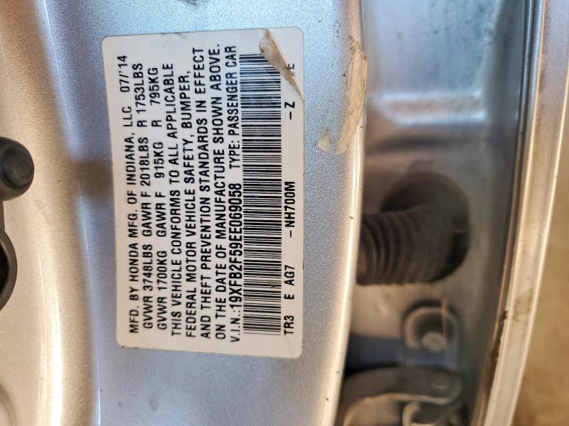 Продаж на аукціоні авто 2014 Honda Civic, vin: 19XFB2F59EE069058, номер лоту: 53329076