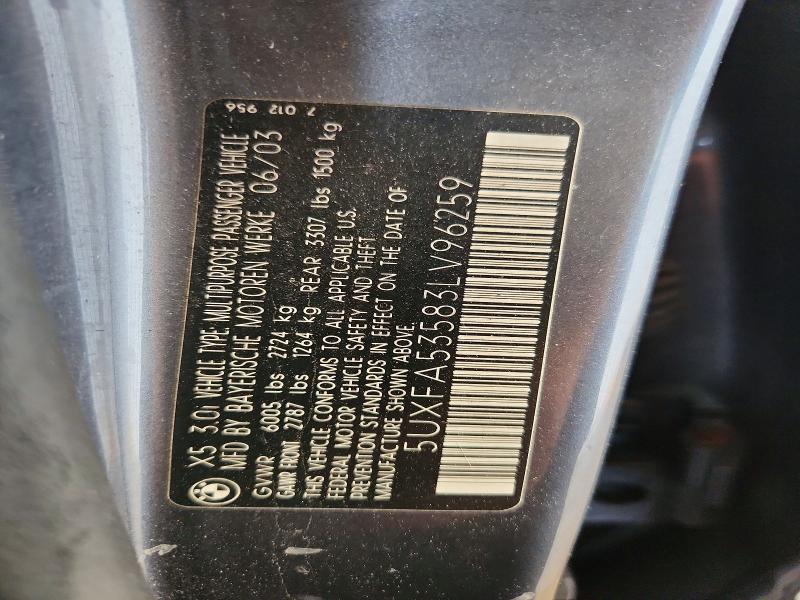 53894666 :رقم المزاد ، 5UXFA53583LV96259 vin ، 2003 Bmw X5 مزاد بيع