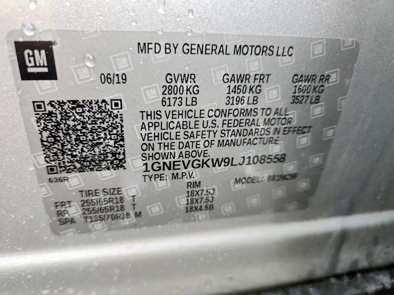 54541016 :رقم المزاد ، 1GNEVGKW9LJ108558 vin ، 2020 Chevrolet Traverse مزاد بيع