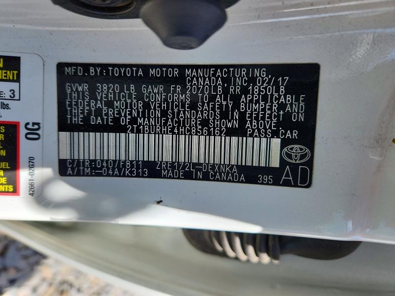 Продажа на аукционе авто 2017 Toyota Corolla, vin: 2T1BURHE4HC856162, номер лота: 54873786