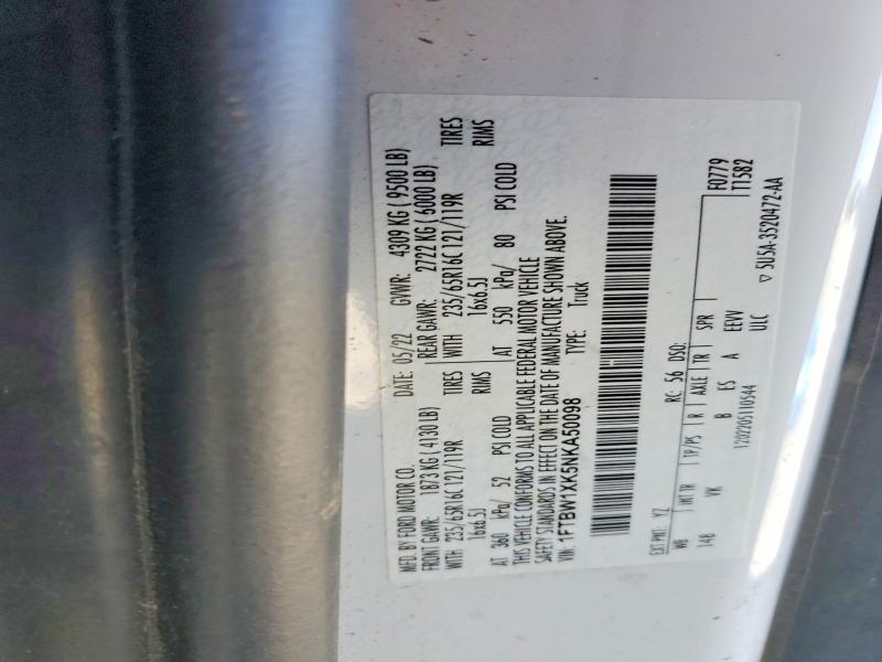 2022 Ford Transit მანქანა იყიდება აუქციონზე, vin: 1FTBW1XK5NKA50098, აუქციონის ნომერი: 53662516