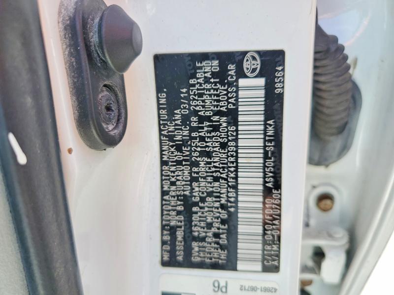 52665986 :رقم المزاد ، 4T4BF1FK4ER398126 vin ، 2014 Toyota Camry مزاد بيع