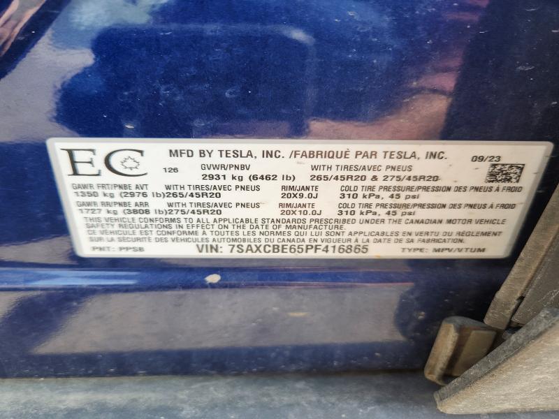 2023 Tesla Model X მანქანა იყიდება აუქციონზე, vin: 7SAXCBE65PF416865, აუქციონის ნომერი: 53667846