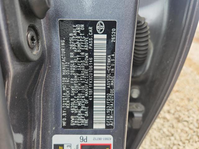 2012 Toyota Camry მანქანა იყიდება აუქციონზე, vin: 4T1BF1FKXCU106146, აუქციონის ნომერი: 52451516