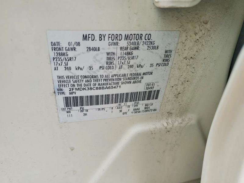Продаж на аукціоні авто 2008 Ford Edge, vin: 2FMDK38C88BA65471, номер лоту: 54608966