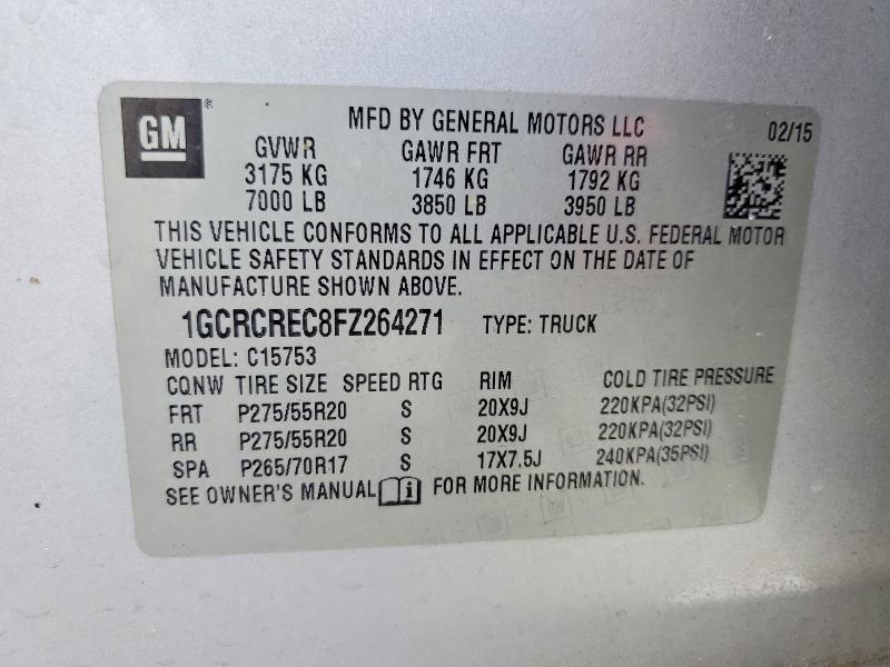 Продаж на аукціоні авто 2015 Chevrolet Silverado, vin: 1GCRCREC8FZ264271, номер лоту: 54829276