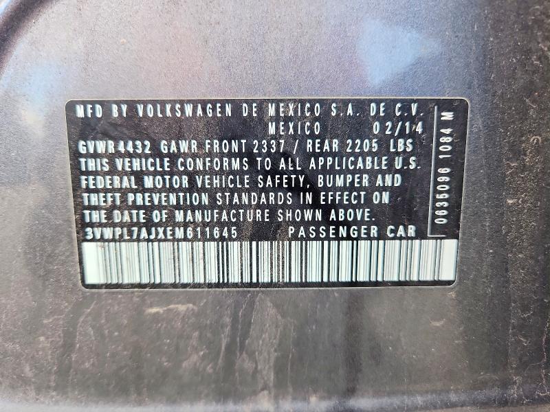 53828626 :رقم المزاد ، 3VWPL7AJXEM611645 vin ، 2014 Volkswagen Jetta مزاد بيع