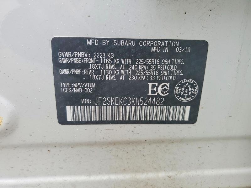 55267336 :رقم المزاد ، JF2SKEKC3KH524482 vin ، 2019 Subaru Forester مزاد بيع