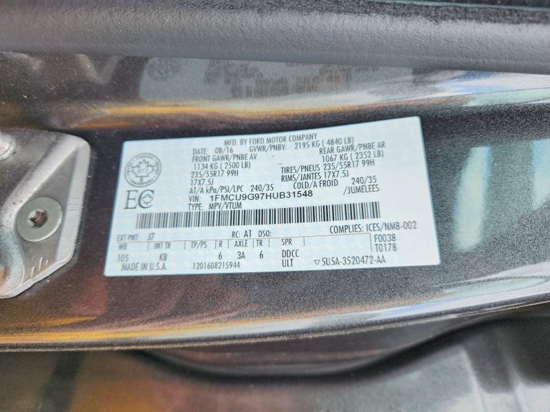 Продаж на аукціоні авто 2017 Ford Escape, vin: 1FMCU9G97HUB31548, номер лоту: 52661206
