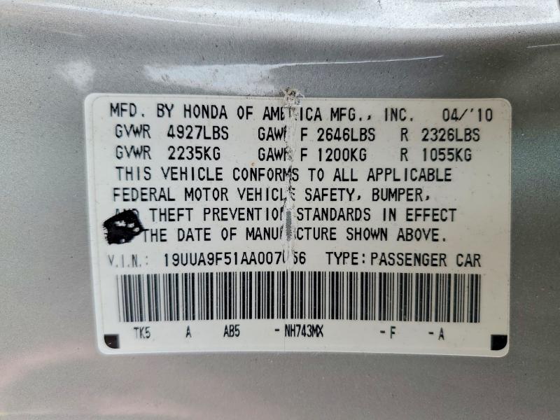 Aukcja sprzedaży 2010 Acura Tl, vin: 19UUA9F51AA007056, numer aukcji: 52240726