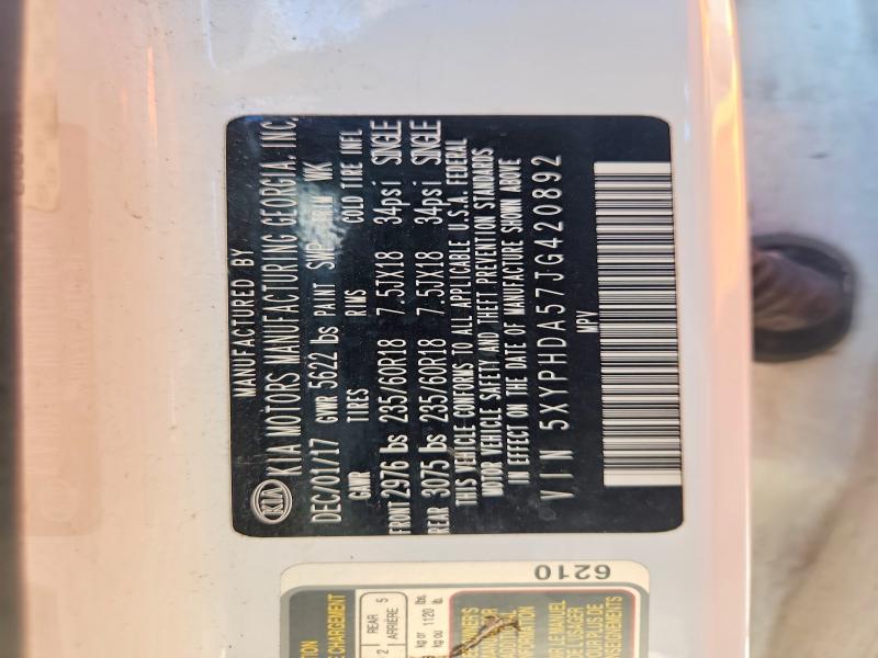 53917126 :رقم المزاد ، 5XYPHDA57JG420892 vin ، 2018 Kia Sorento مزاد بيع