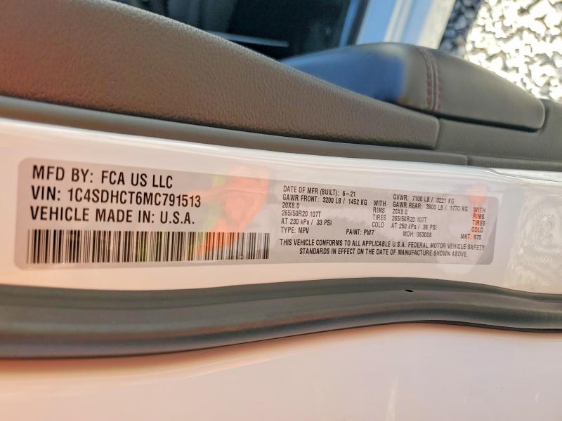 2021 Dodge Durango მანქანა იყიდება აუქციონზე, vin: 1C4SDHCT6MC791513, აუქციონის ნომერი: 54277396