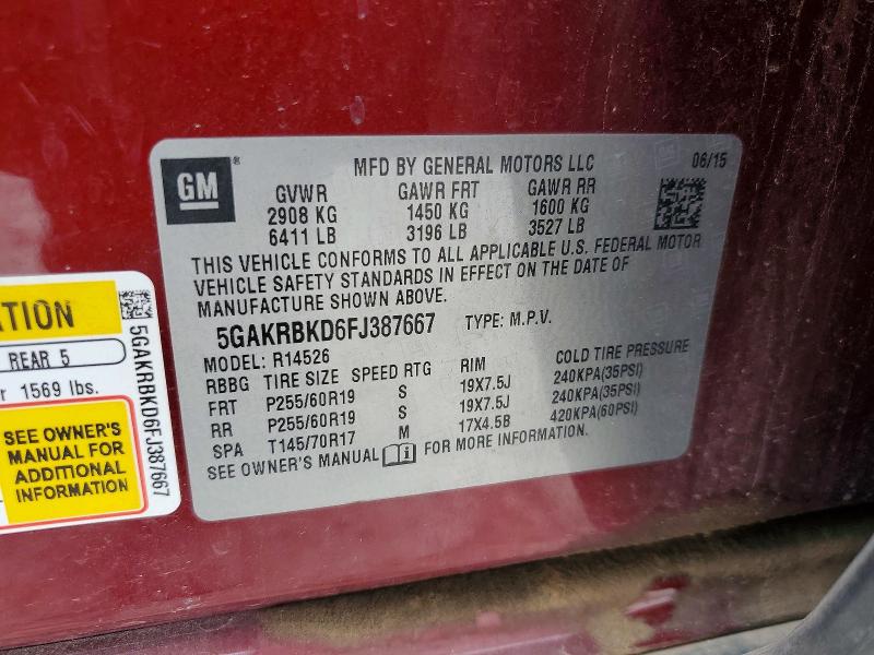 55557746 :رقم المزاد ، 5GAKRBKD6FJ387667 vin ، 2015 Buick Enclave مزاد بيع