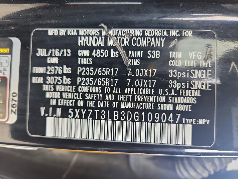 2013 Hyundai Santa Fe Sport მანქანა იყიდება აუქციონზე, vin: 5XYZT3LB3DG109047, აუქციონის ნომერი: 52093286