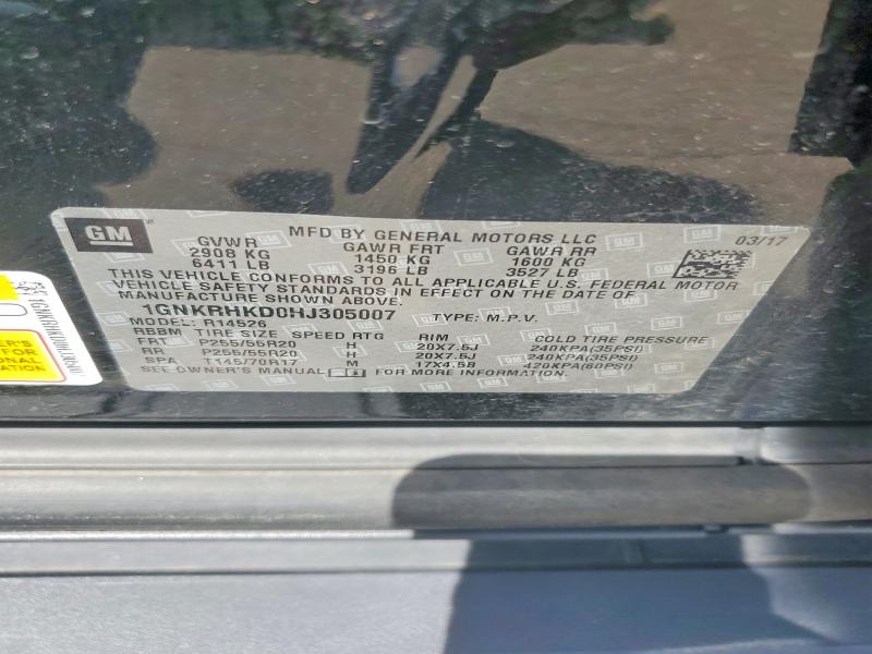 53477116 :رقم المزاد ، 1GNKRHKD0HJ305007 vin ، 2017 Chevrolet Traverse مزاد بيع