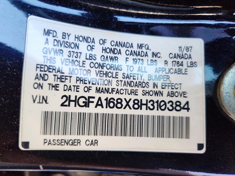 Продаж на аукціоні авто 2008 Honda Civic, vin: 2HGFA168X8H310384, номер лоту: 52494796