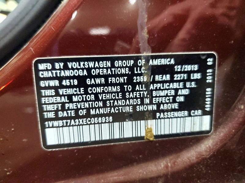 Aukcja sprzedaży 2014 Volkswagen Passat, vin: 1VWBT7A3XEC056936, numer aukcji: 54962676