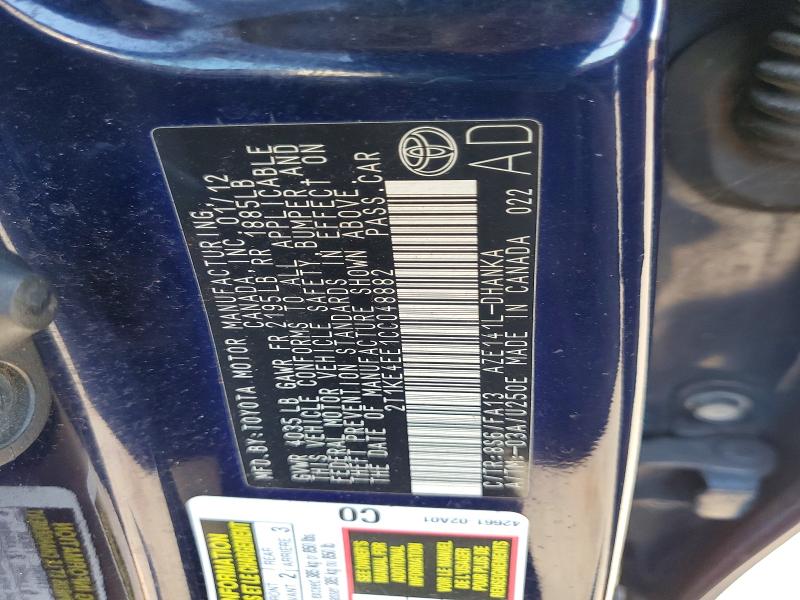 52555826 :رقم المزاد ، 2T1KE4EE1CC048882 vin ، 2012 Toyota Corolla Matrix مزاد بيع