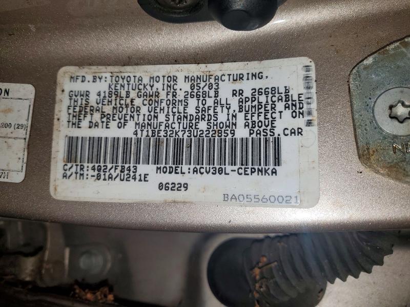 52787546 :رقم المزاد ، 4T1BE32K73U222859 vin ، 2003 Toyota Camry مزاد بيع