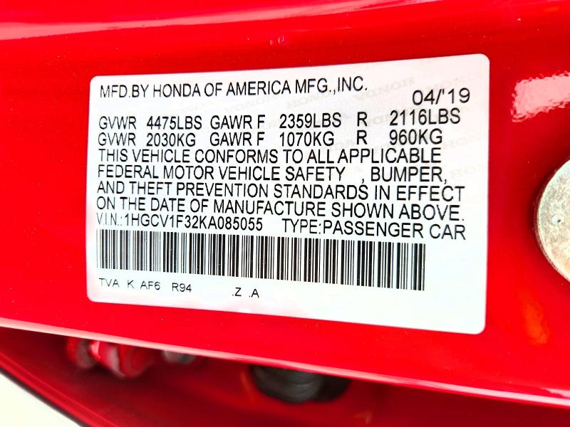 2019 Honda Accord მანქანა იყიდება აუქციონზე, vin: 1HGCV1F32KA085055, აუქციონის ნომერი: 52364786