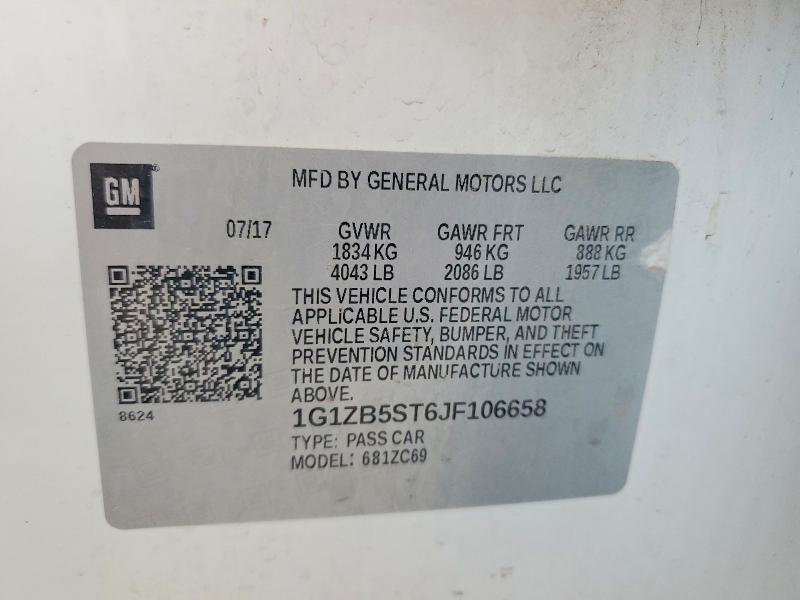 Продажа на аукционе авто 2018 Chevrolet Malibu, vin: 1G1ZB5ST6JF106658, номер лота: 52193286