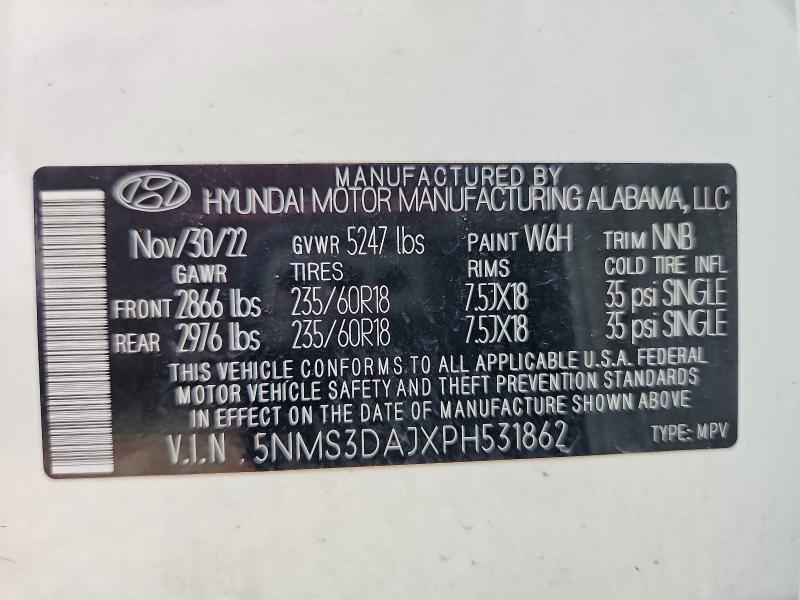 Aukcja sprzedaży 2023 Hyundai Santa Fe, vin: 5NMS3DAJXPH531862, numer aukcji: 55020576