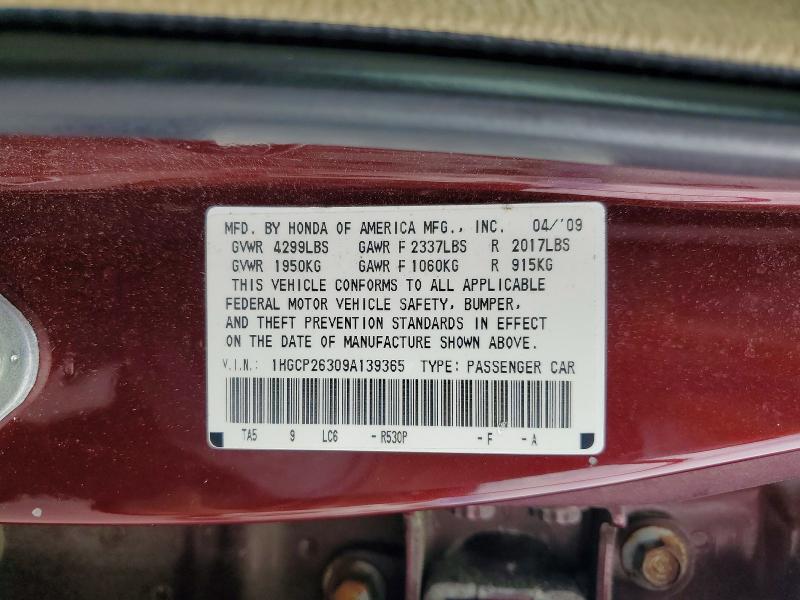 Продаж на аукціоні авто 2009 Honda Accord, vin: 1HGCP26309A139365, номер лоту: 55242856