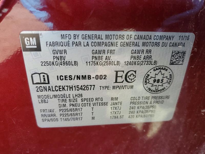 Aukcja sprzedaży 2017 Chevrolet Equinox, vin: 2GNALCEK7H1542677, numer aukcji: 54070876