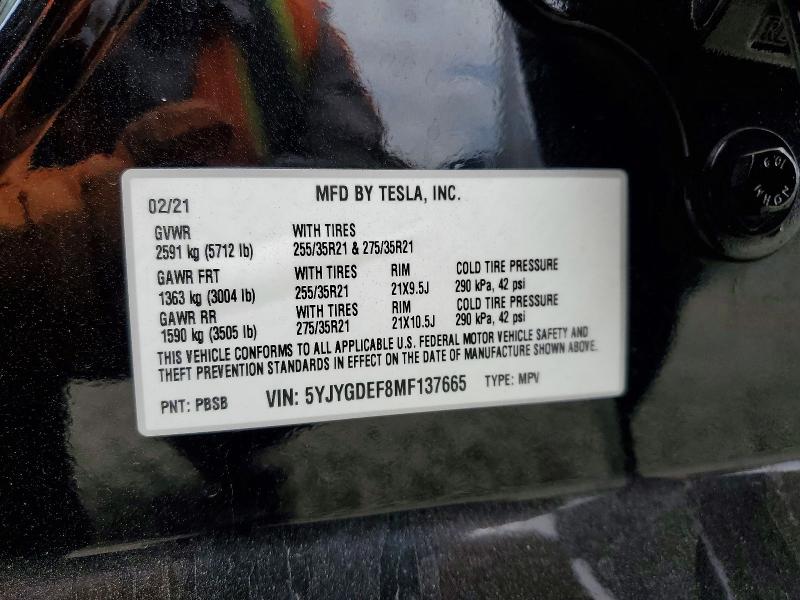 53315446 :رقم المزاد ، 5YJYGDEF8MF137665 vin ، 2021 Tesla Model Y مزاد بيع