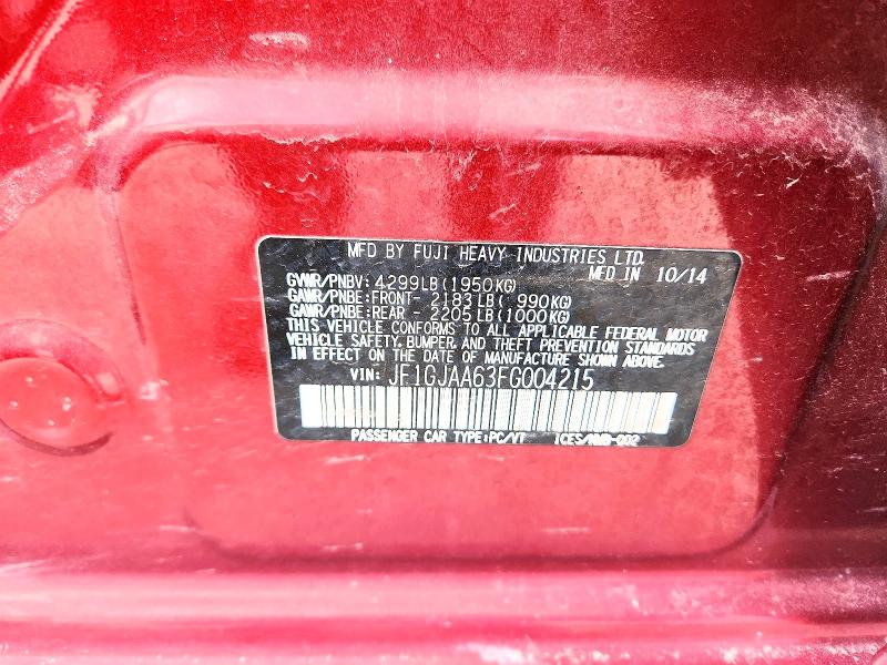 52435146 :رقم المزاد ، JF1GJAA63FG004215 vin ، 2015 Subaru Impreza مزاد بيع