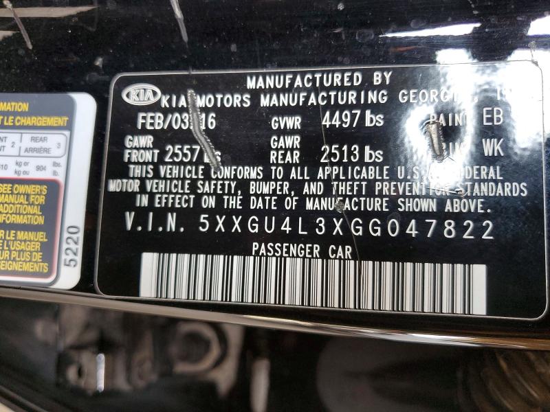 2016 Kia Optima მანქანა იყიდება აუქციონზე, vin: 5XXGU4L3XGG047822, აუქციონის ნომერი: 53127286