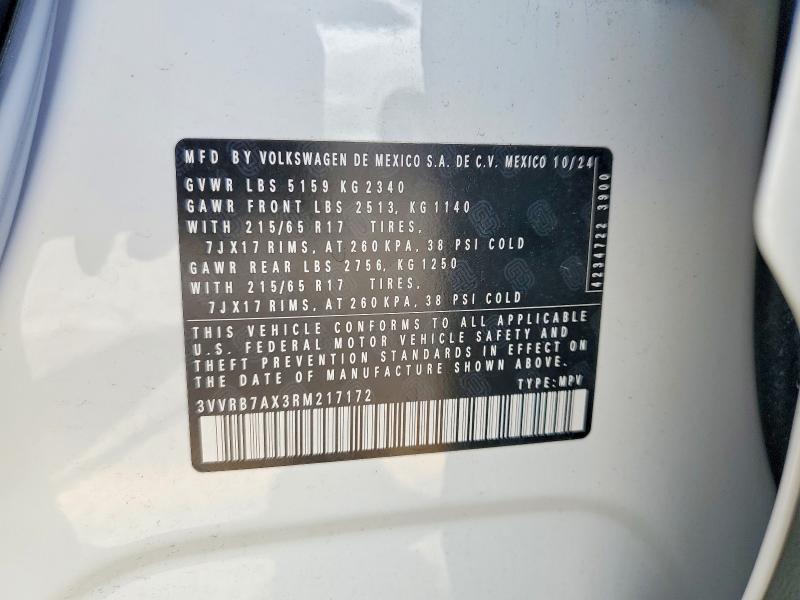 52531146 :رقم المزاد ، 3VVRB7AX3RM217172 vin ، 2024 Volkswagen Tiguan مزاد بيع