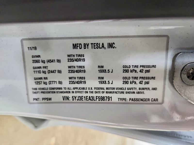 Aukcja sprzedaży 2020 Tesla Model 3, vin: 5YJ3E1EA3LF598791, numer aukcji: 54694676