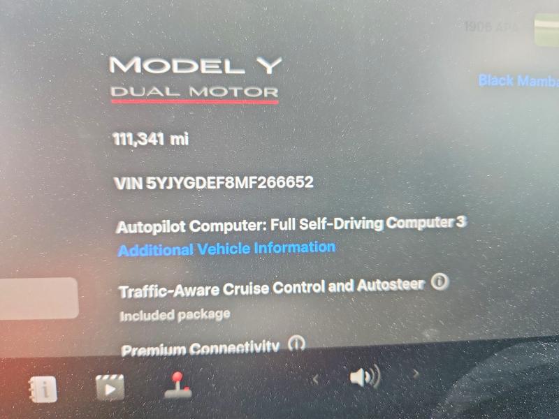 Продажа на аукционе авто 2021 Tesla Model Y, vin: 5YJYGDEF8MF266652, номер лота: 53120916