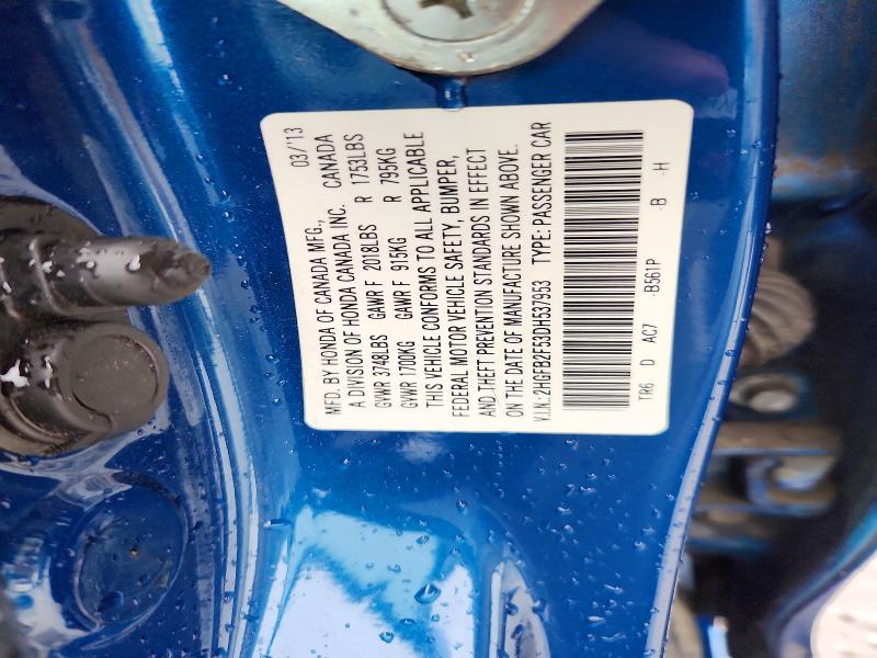 Продажа на аукционе авто 2013 Honda Civic, vin: 2HGFB2F53DH537953, номер лота: 54922996