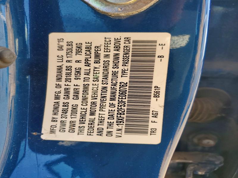 Aukcja sprzedaży 2015 Honda Civic, vin: 19XFB2F53FE060762, numer aukcji: 52782356