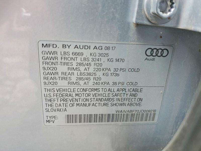 54507166 :رقم المزاد ، WA1VABF70JD008218 vin ، 2018 Audi Q7 مزاد بيع