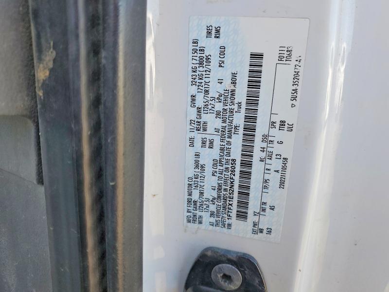 2022 Ford F150 მანქანა იყიდება აუქციონზე, vin: 1FTFX1E52NKF26058, აუქციონის ნომერი: 52058176