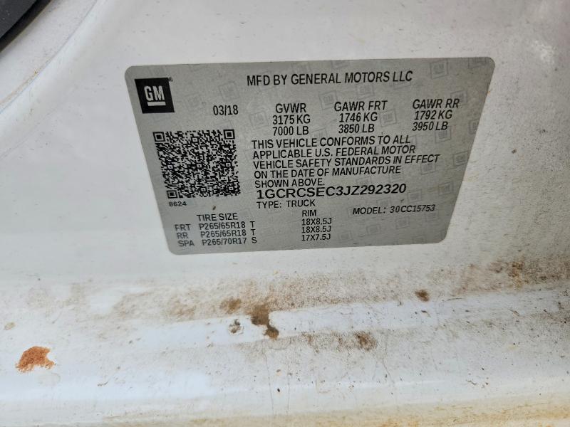 Aukcja sprzedaży 2018 Chevrolet Silverado, vin: 1GCRCSEC3JZ292320, numer aukcji: 53101516