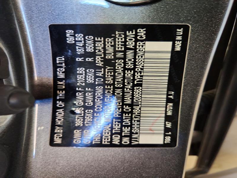 52317986 :رقم المزاد ، SHHFK7H84LU206563 vin ، 2020 Honda Civic مزاد بيع