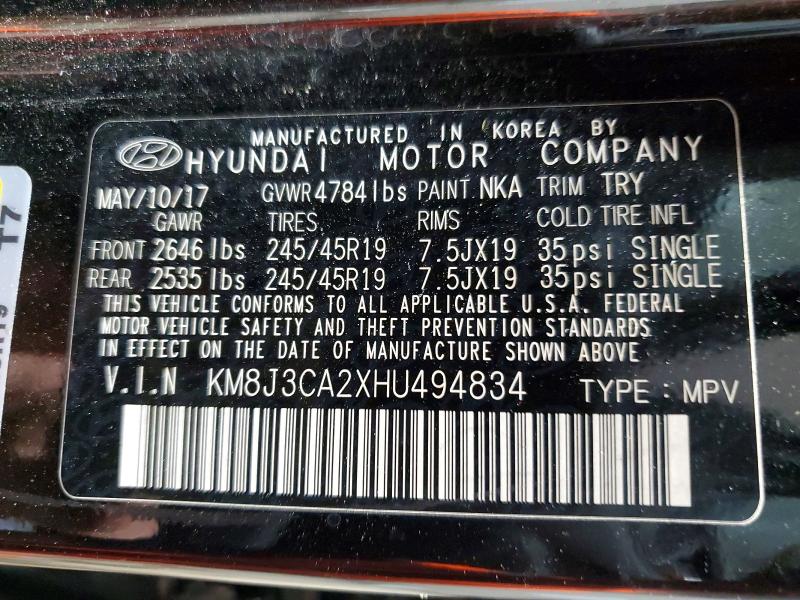 Aukcja sprzedaży 2017 Hyundai Tucson, vin: KM8J3CA2XHU494834, numer aukcji: 53010536