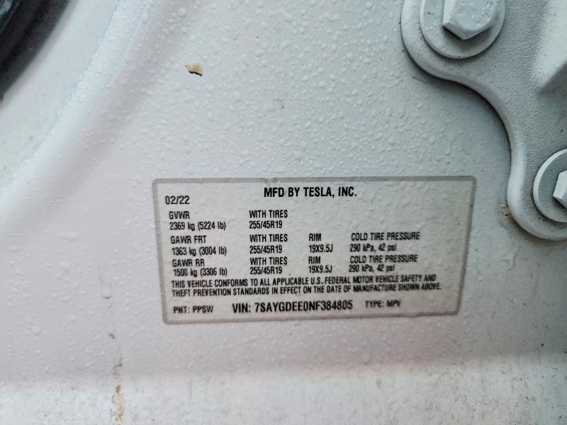 Auction sale of the 2022 Tesla Model Y, vin: 7SAYGDEE0NF384805, lot number: 54019776