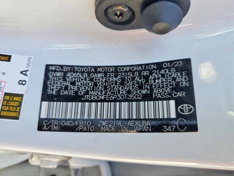 Продаж на аукціоні авто 2023 Toyota Corolla Hybrid, vin: JTDBCMFE6P3013502, номер лоту: 51953636