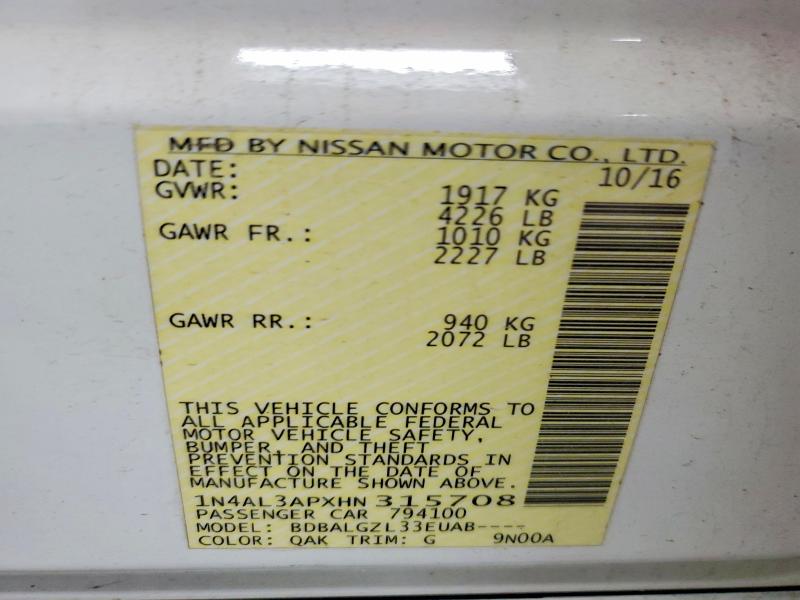 Aukcja sprzedaży 2017 Nissan Altima, vin: 1N4AL3APXHN315708, numer aukcji: 51381526