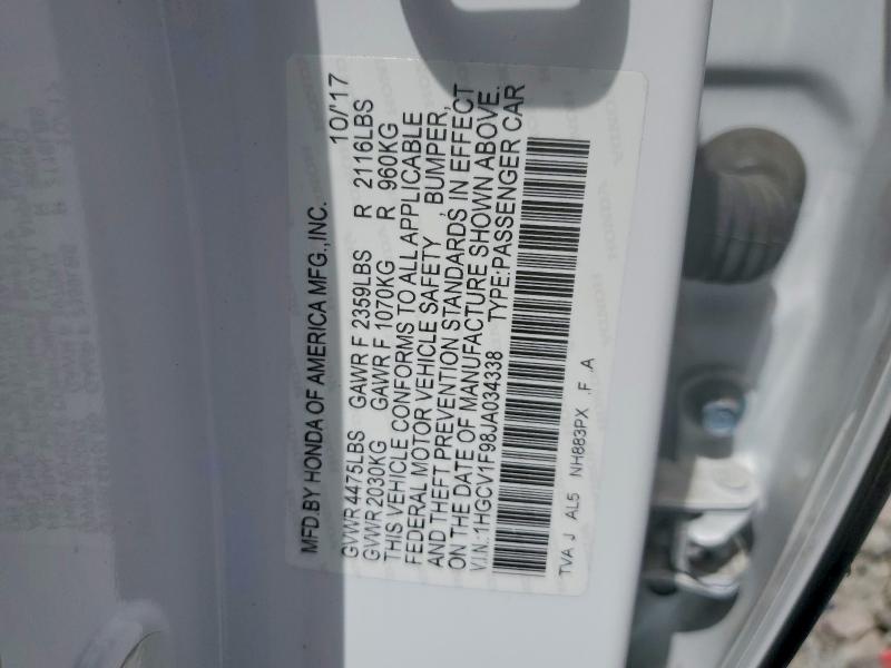 Продажа на аукционе авто 2018 Honda Accord, vin: 1HGCV1F98JA034338, номер лота: 52937676