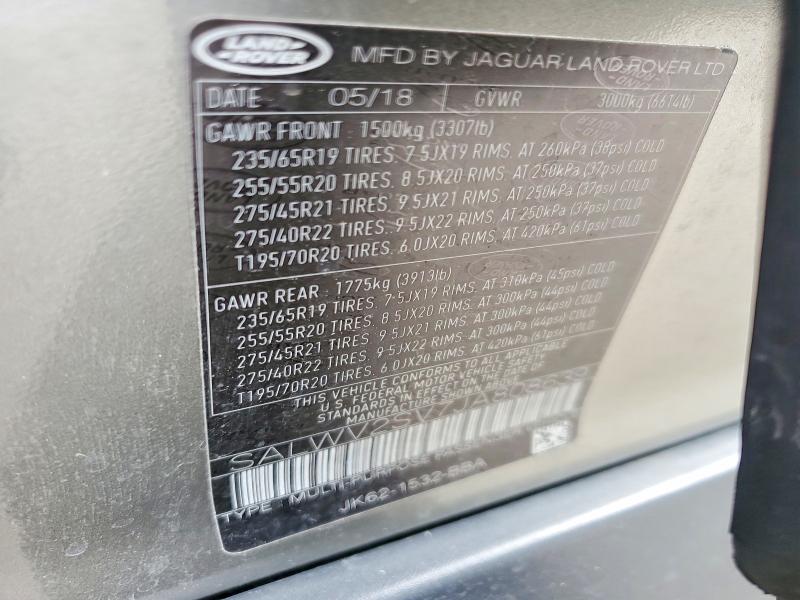 52758106 :رقم المزاد ، SALWV2SV7JA808639 vin ، 2018 Land Rover Range Rover Sport مزاد بيع