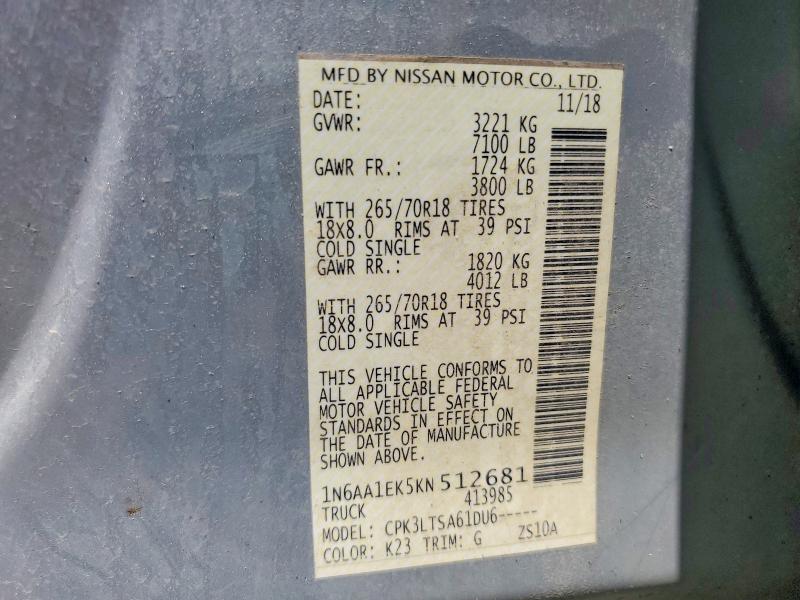 Aukcja sprzedaży 2019 Nissan Titan, vin: 1N6AA1EK5KN512681, numer aukcji: 52170956