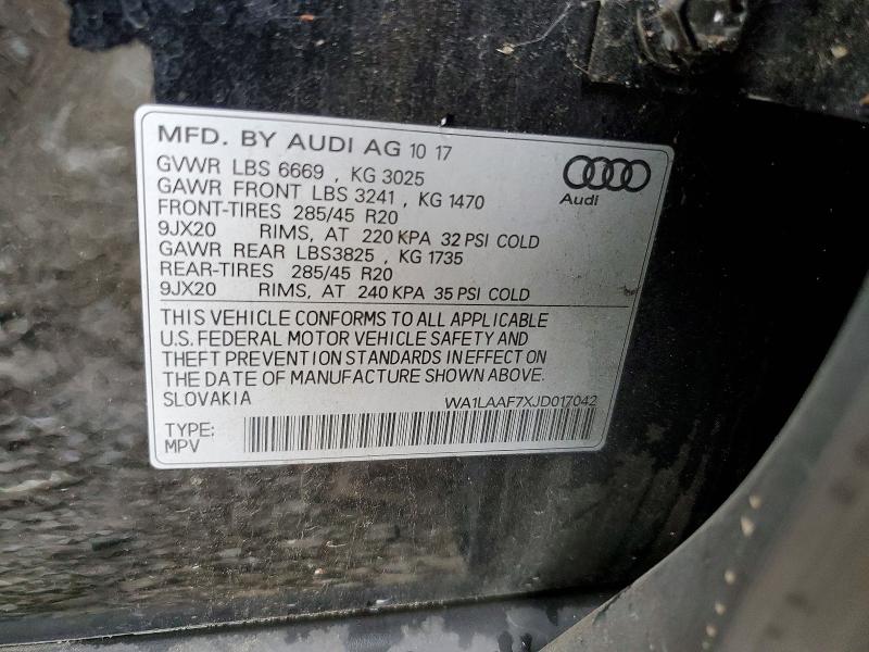 Продажа на аукционе авто 2018 Audi Q7, vin: WA1LAAF7XJD017042, номер лота: 55438926